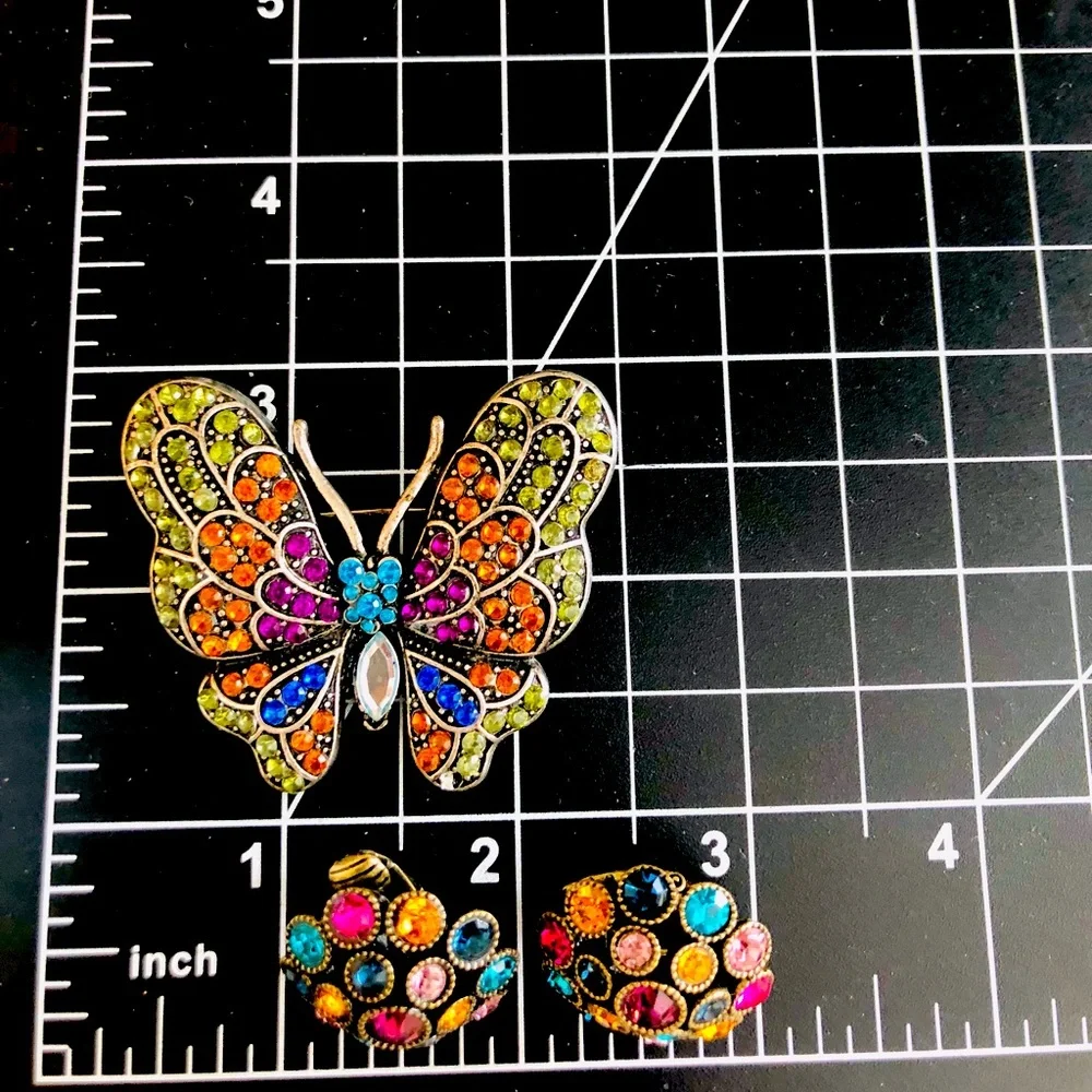 Vintage Rhinestone Earrings & Butterfly Brooch - Picture 4 of 5